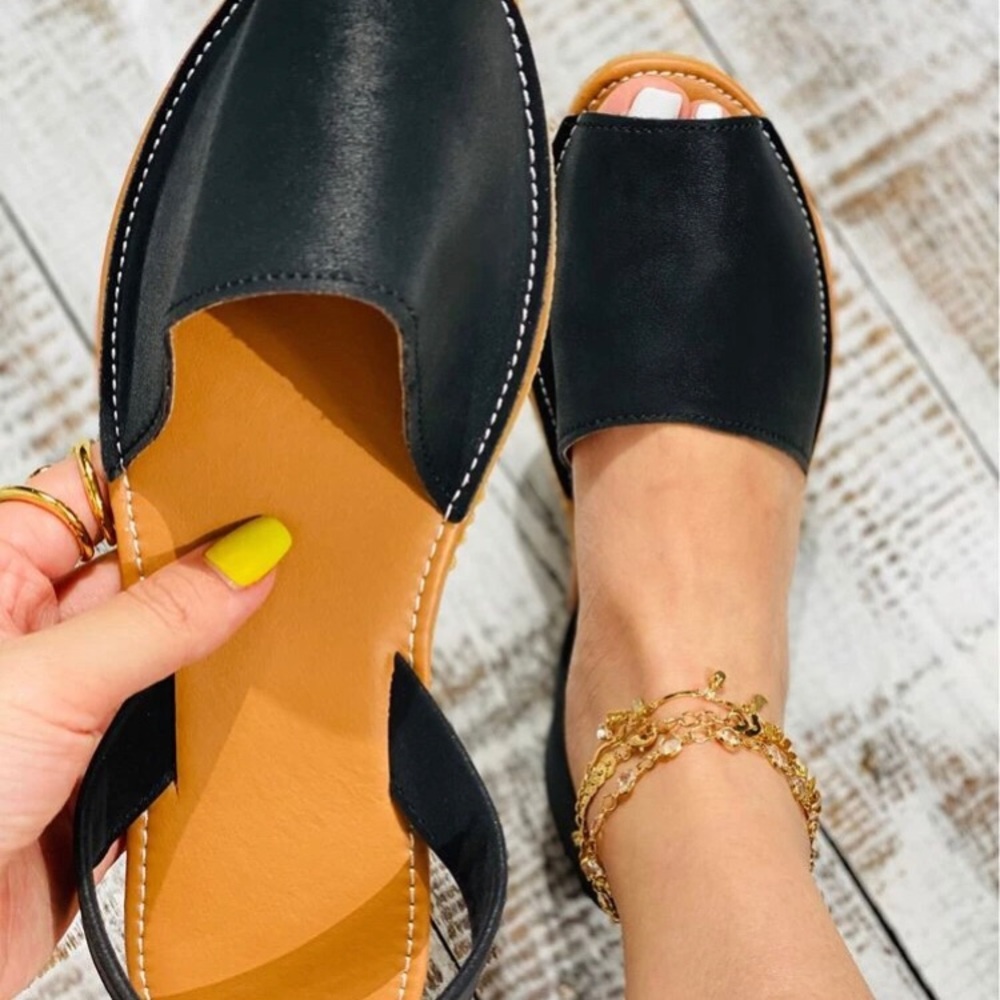 Peep toe sling back flats